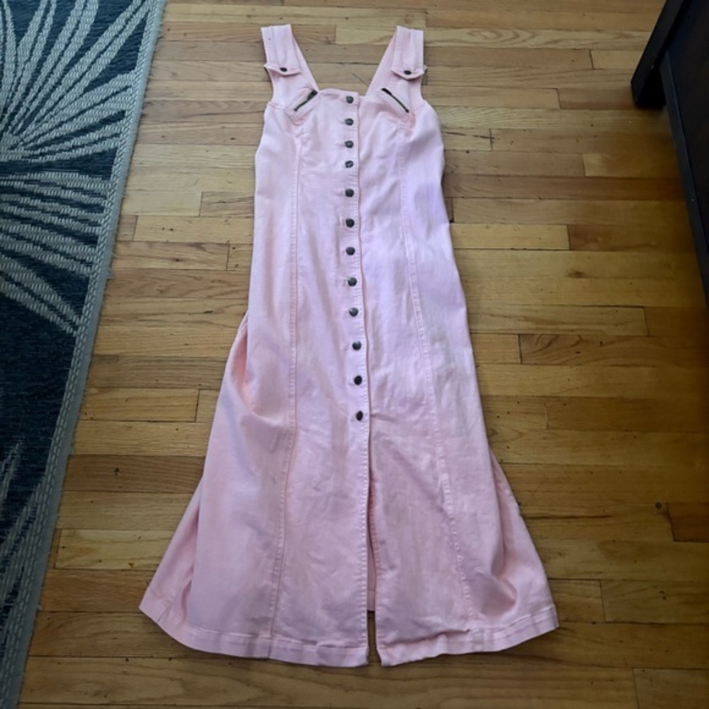 Free People Pink Denim Buttom Down Midi Dress Size Medium